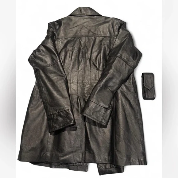 Venezia Black Trench Coat Double-Breasted Wide Lapels - Picture 2 of 6